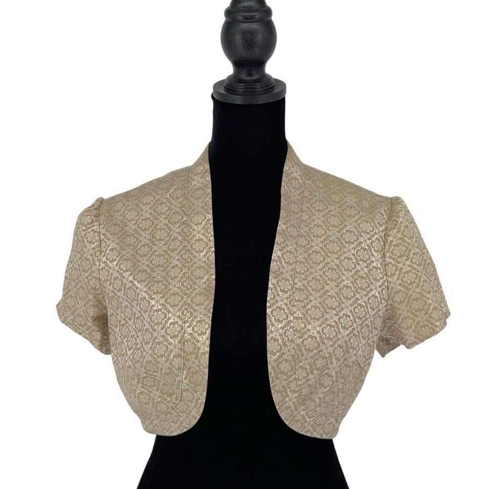 Express Design Studio Womens Open Front Irridescent Brocade Bolero Beige Size‎ 6